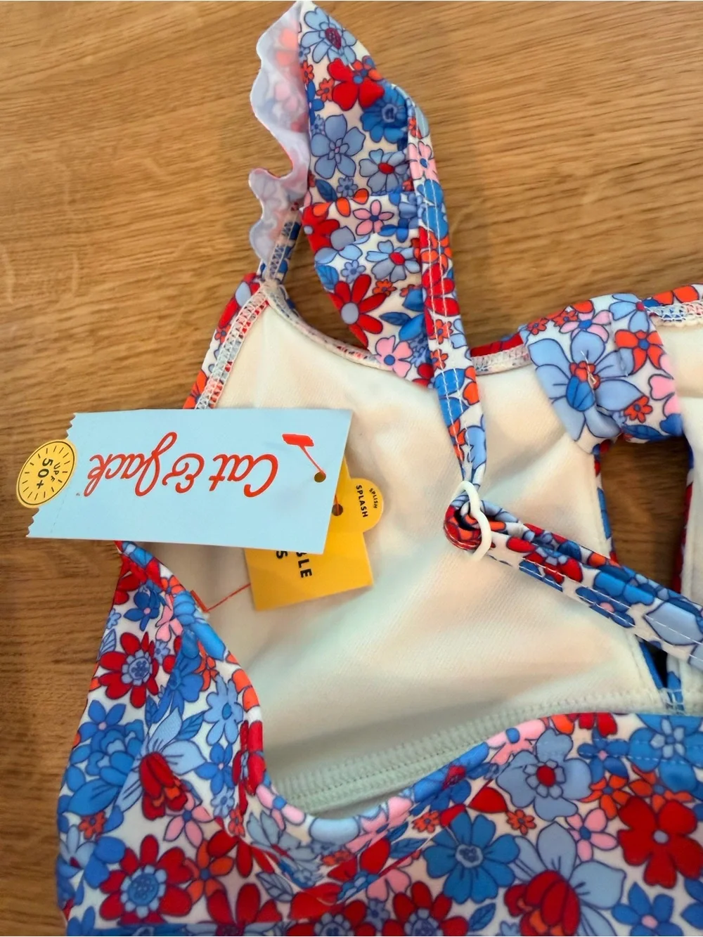cat & jack Kids Floral One-Piece Swimsuit - Blue & Red L (10/12)
